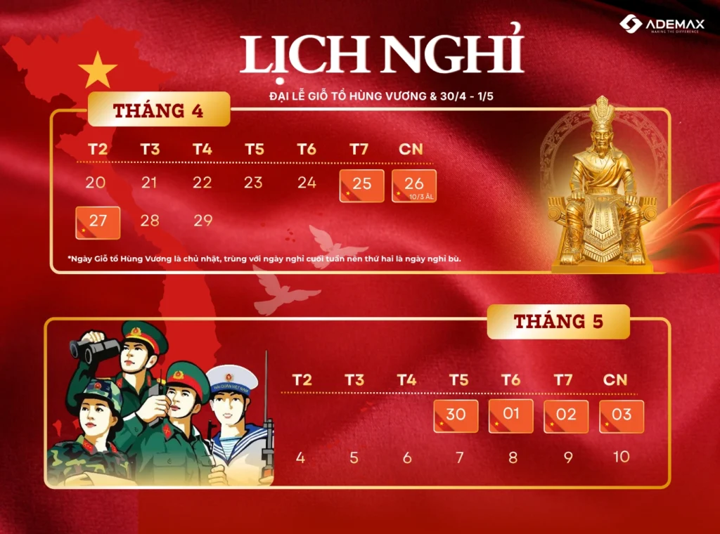 [THÔNG BÁO] LỊCH NGHỈ LỄ GIỖ TỔ HÙNG VƯƠNG VÀ 30/4 – 1/5 NĂM 2026